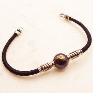 ARTIST STERLING 9.3 MM INDONESIAN BLACK PEARL W/ CORD 7" L. BRACELET G